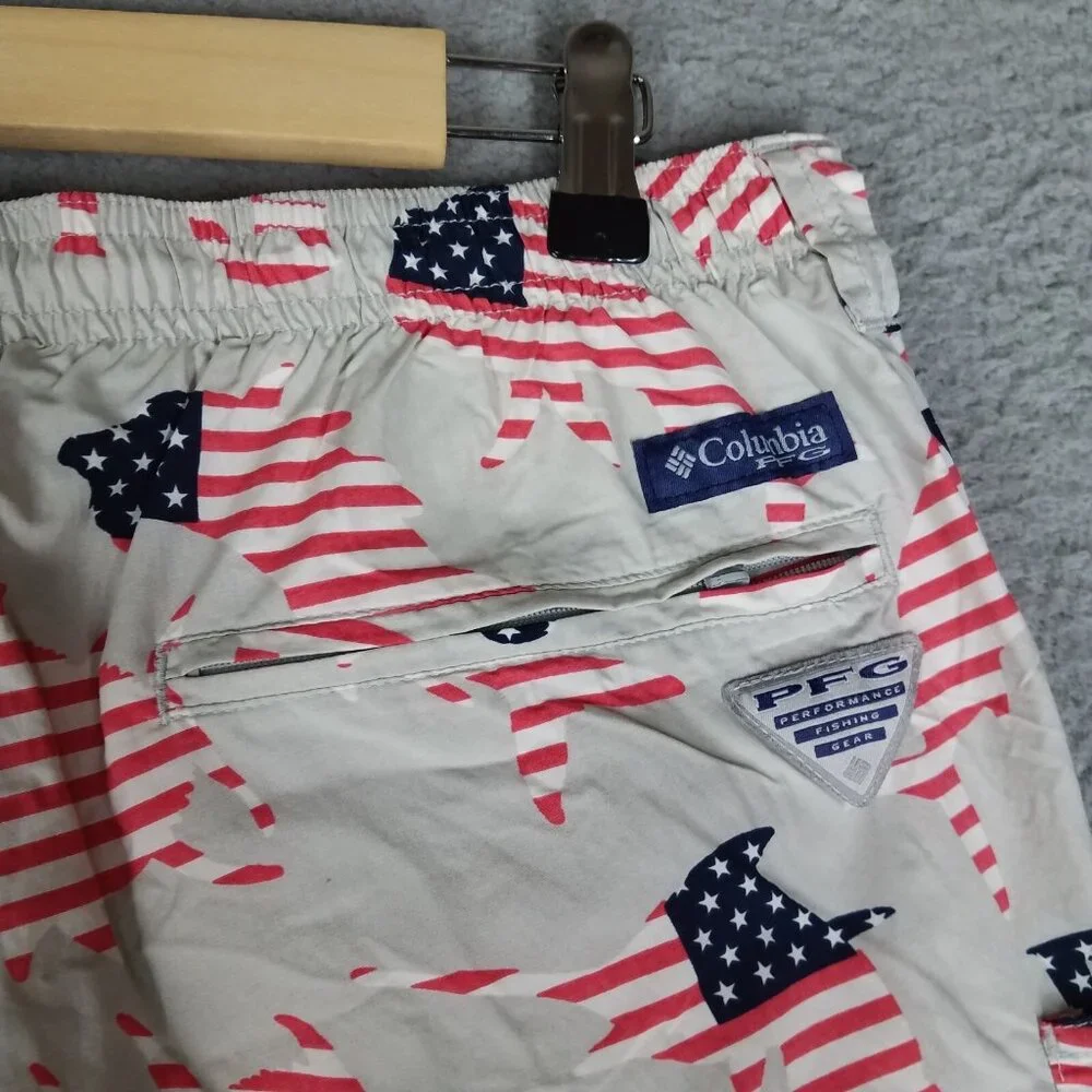Columbia PFG Swim Trunks Adult XL American Flag Fish Brief Lined 4th Of July Men